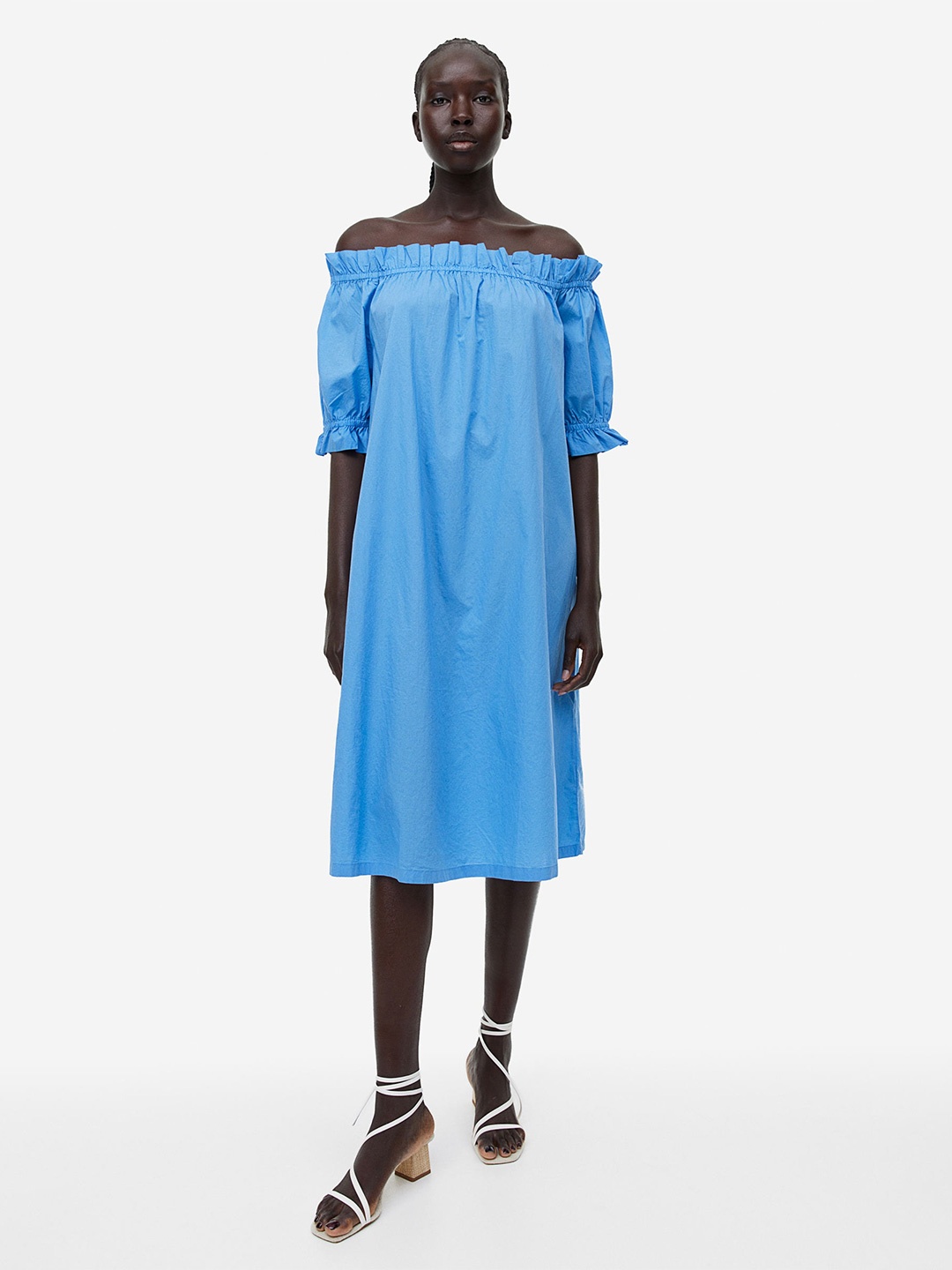 

H&M Off-The-Shoulder Pure Cotton Dress, Blue