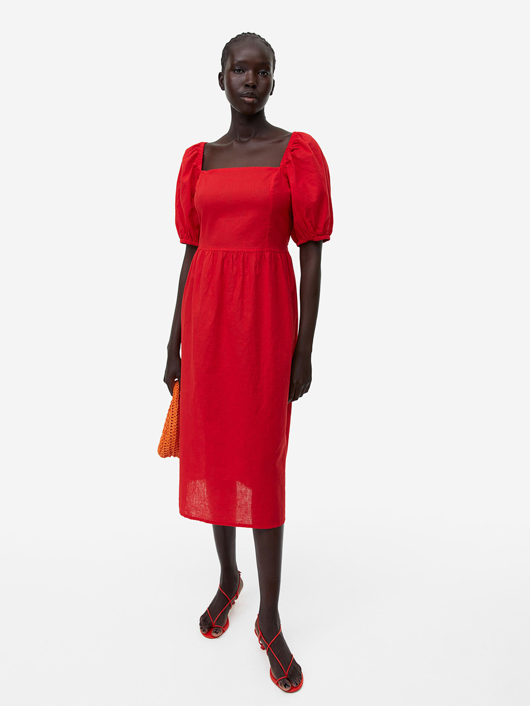 

H&M Linen-Blend Dress, Red
