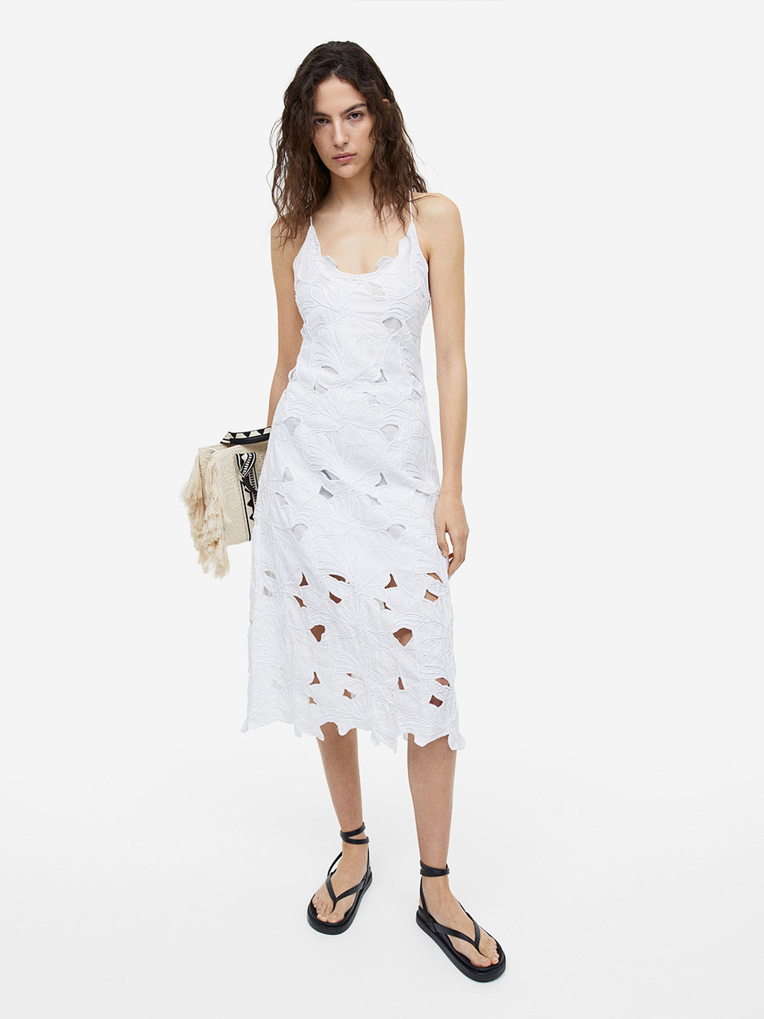 

H&M Embroidered Pure Cotton Dress, White