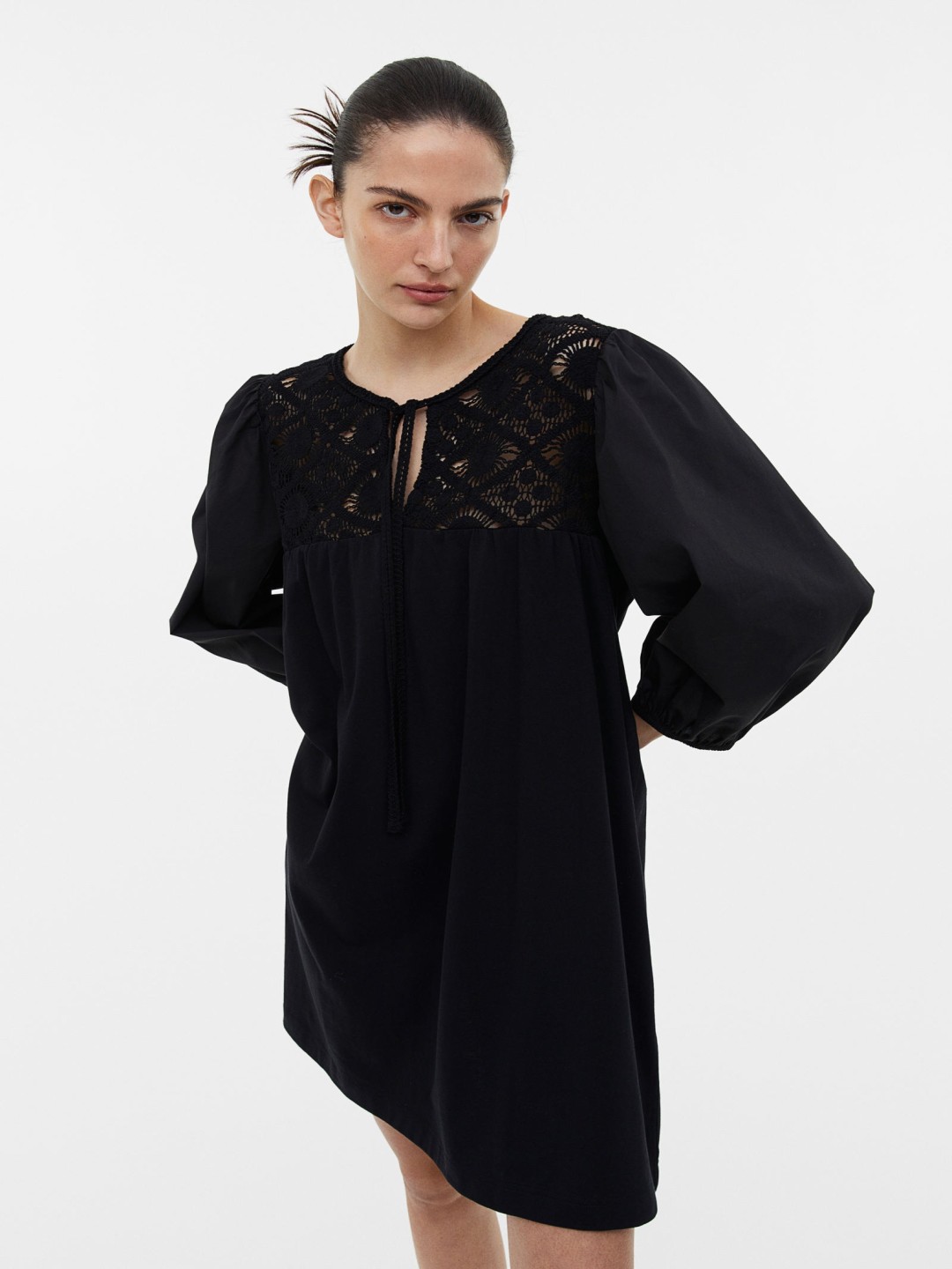 

H&M Lace-Detail Cotton Jersey Dress, Black