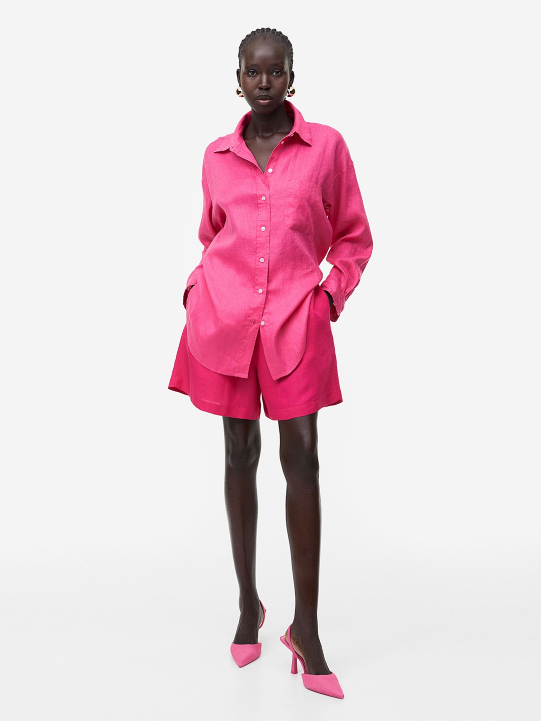 

H&M Oversized Linen Shirt, Pink