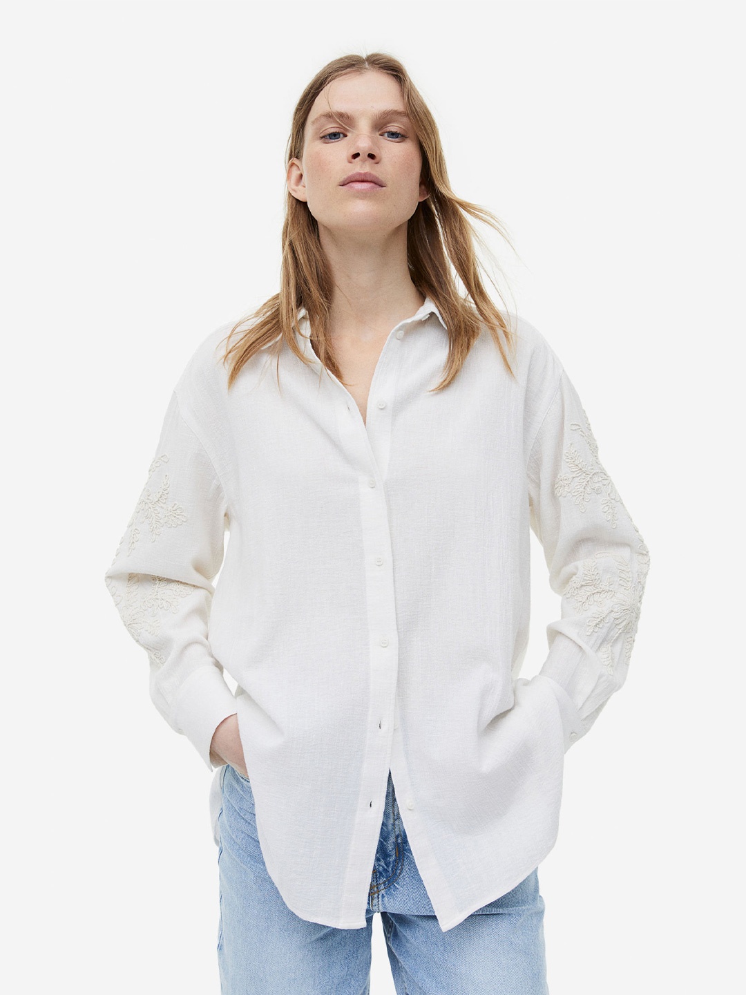 

H&M Embroidered Shirt, White