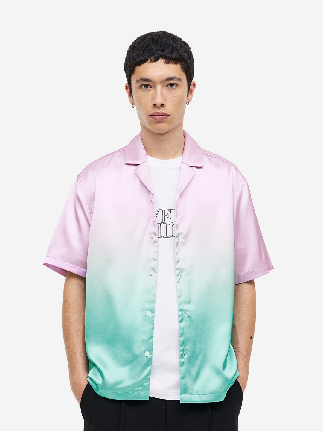 

H&M Relaxed Fit Satin Resort Shirt, Purple