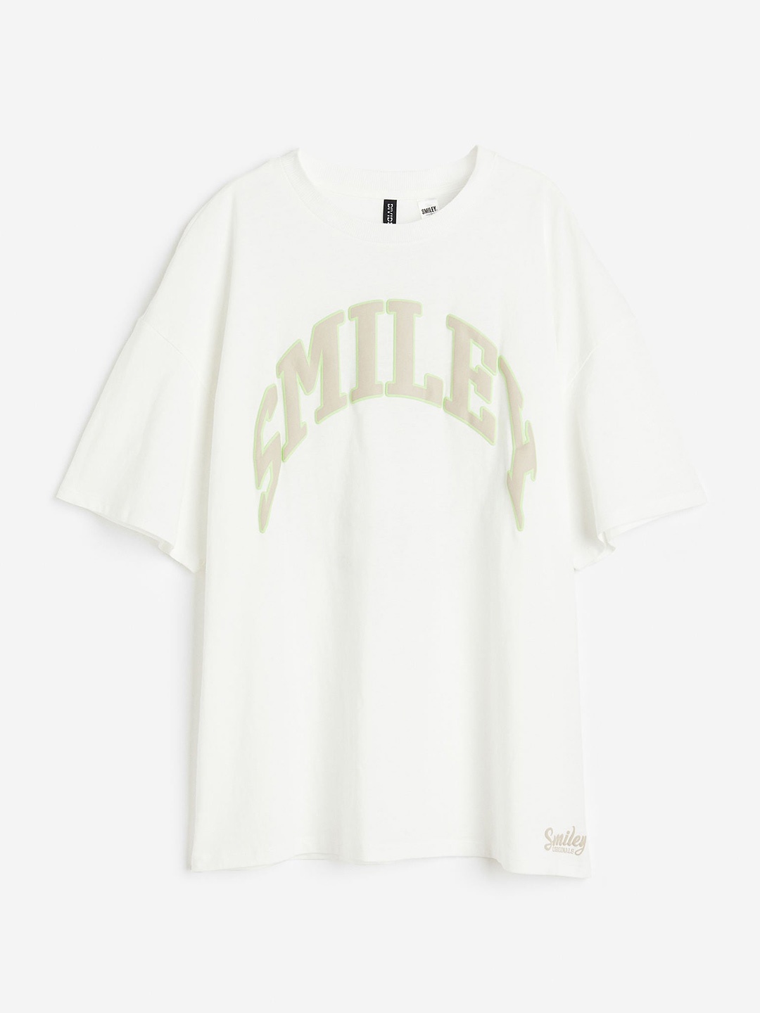 

H&M Women Oversized Printed Pure Cotton T-shirt, White