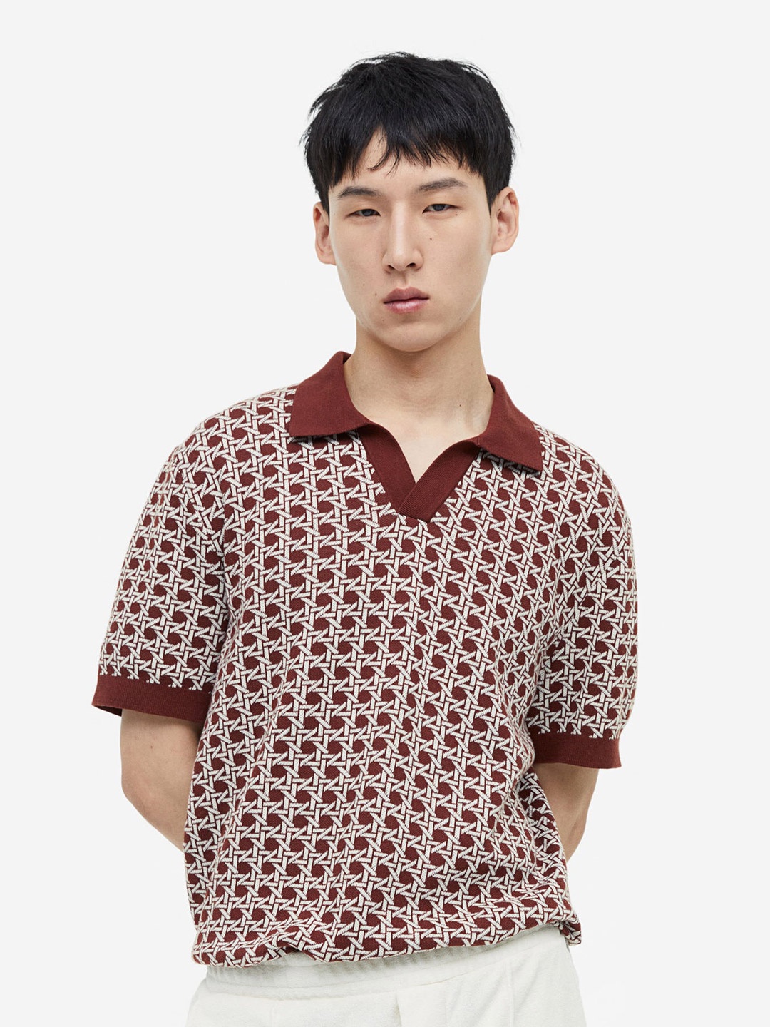 

H&M Regular Fit Fine-Knit Polo Shirt, Brown