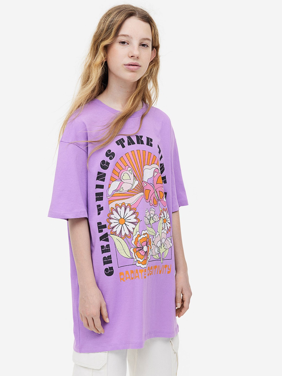 

H&M Girls Oversized Cotton T-shirt, Purple