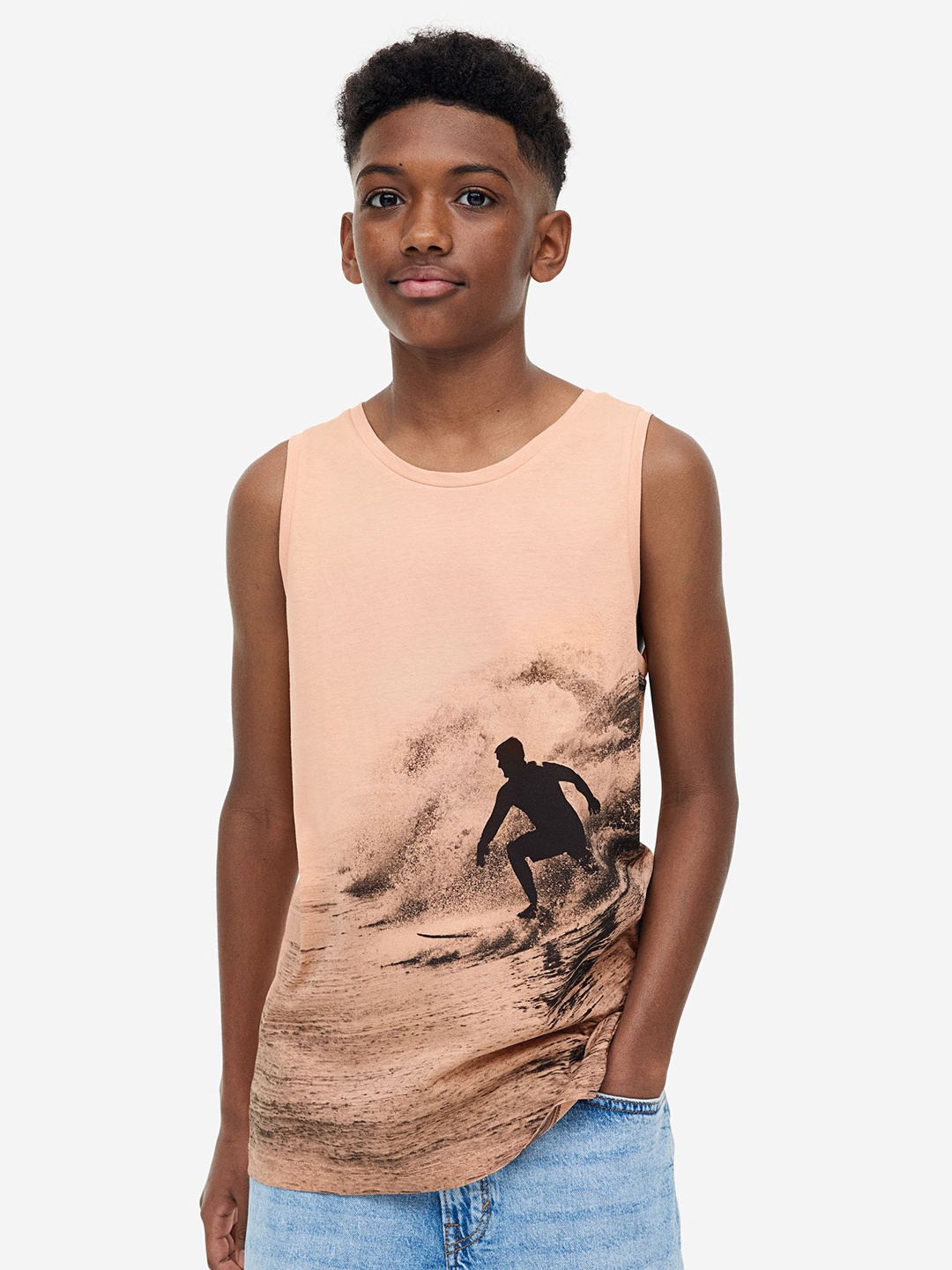 

H&M Boys Printed Pure Cotton Vest Top, Pink