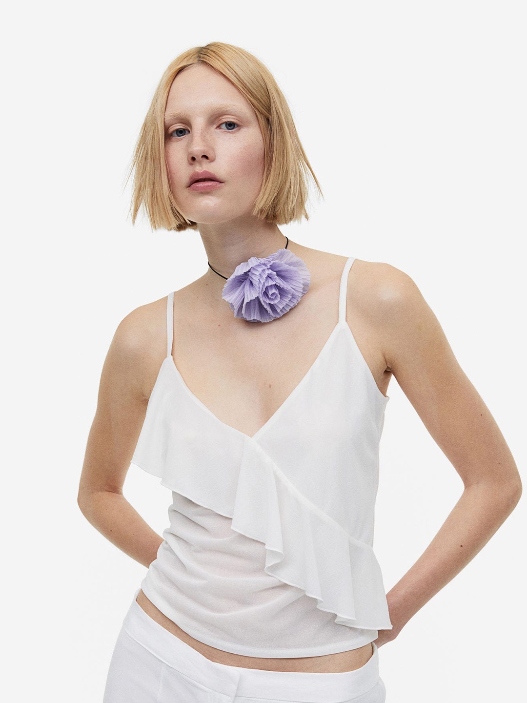

H&M Flounce-Detail Strappy Top, White