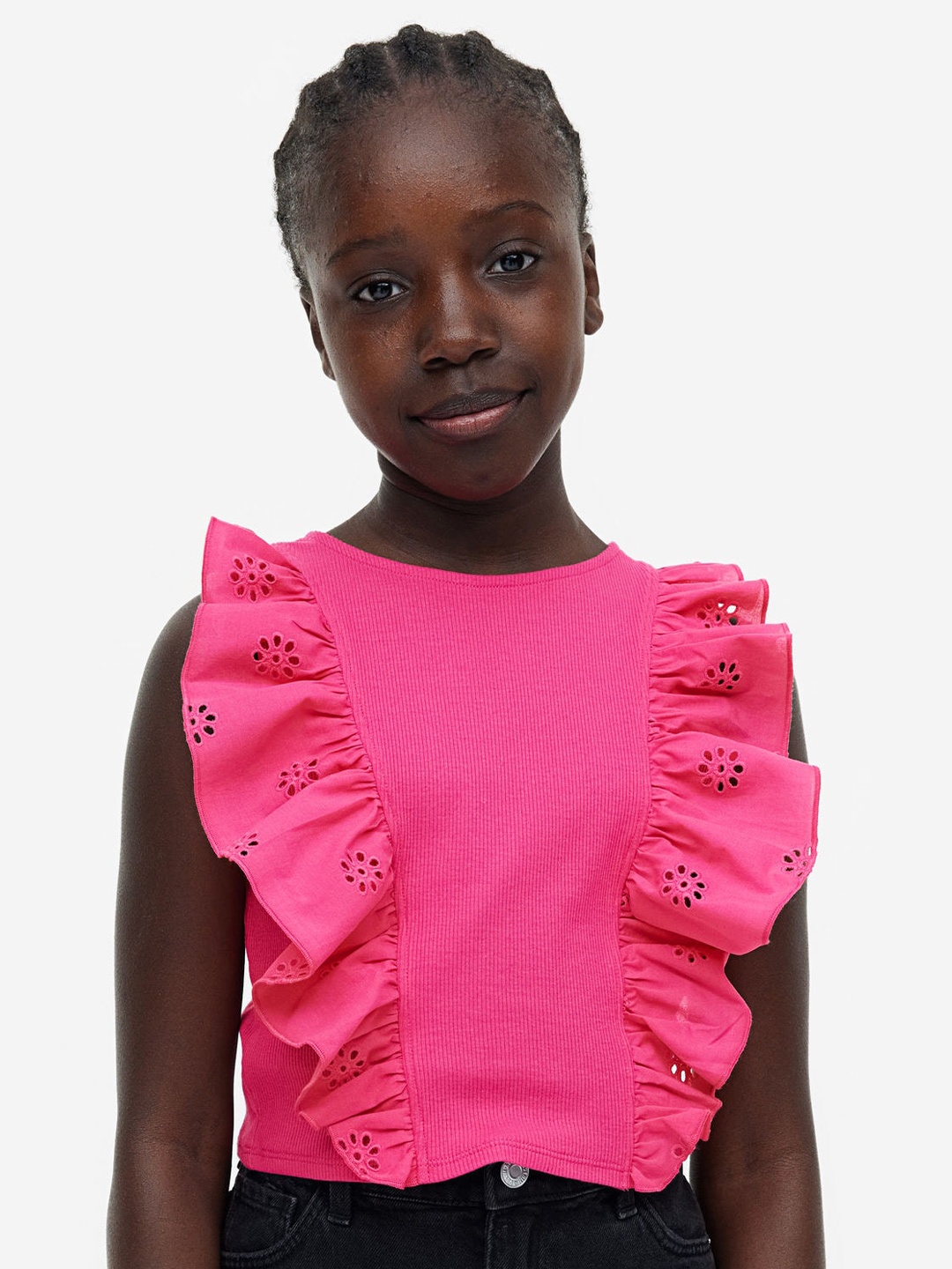 

H&M Girls Flounce-Trimmed Vest Top, Pink