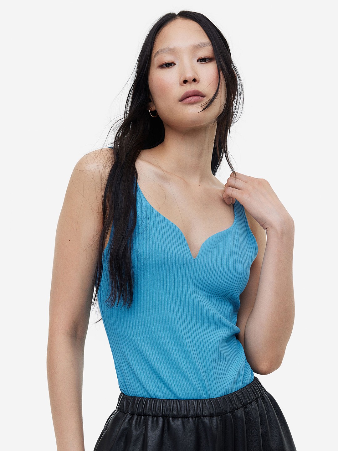 

H&M Ribbed Top, Blue