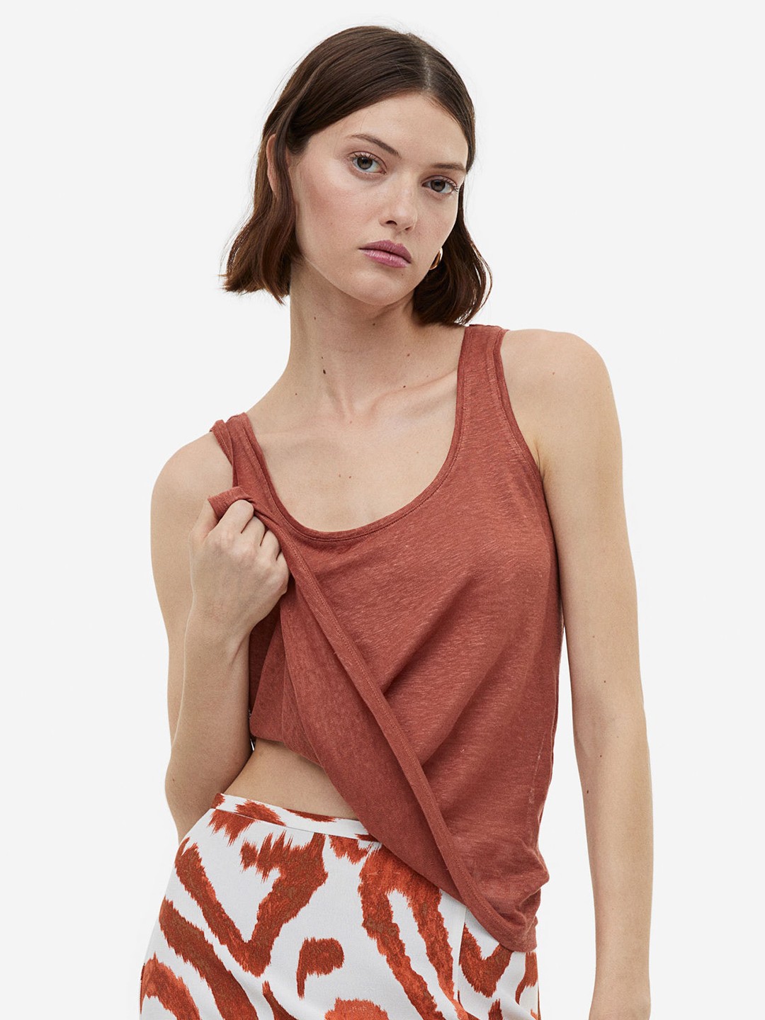 

H&M Linen Vest Top, Rust