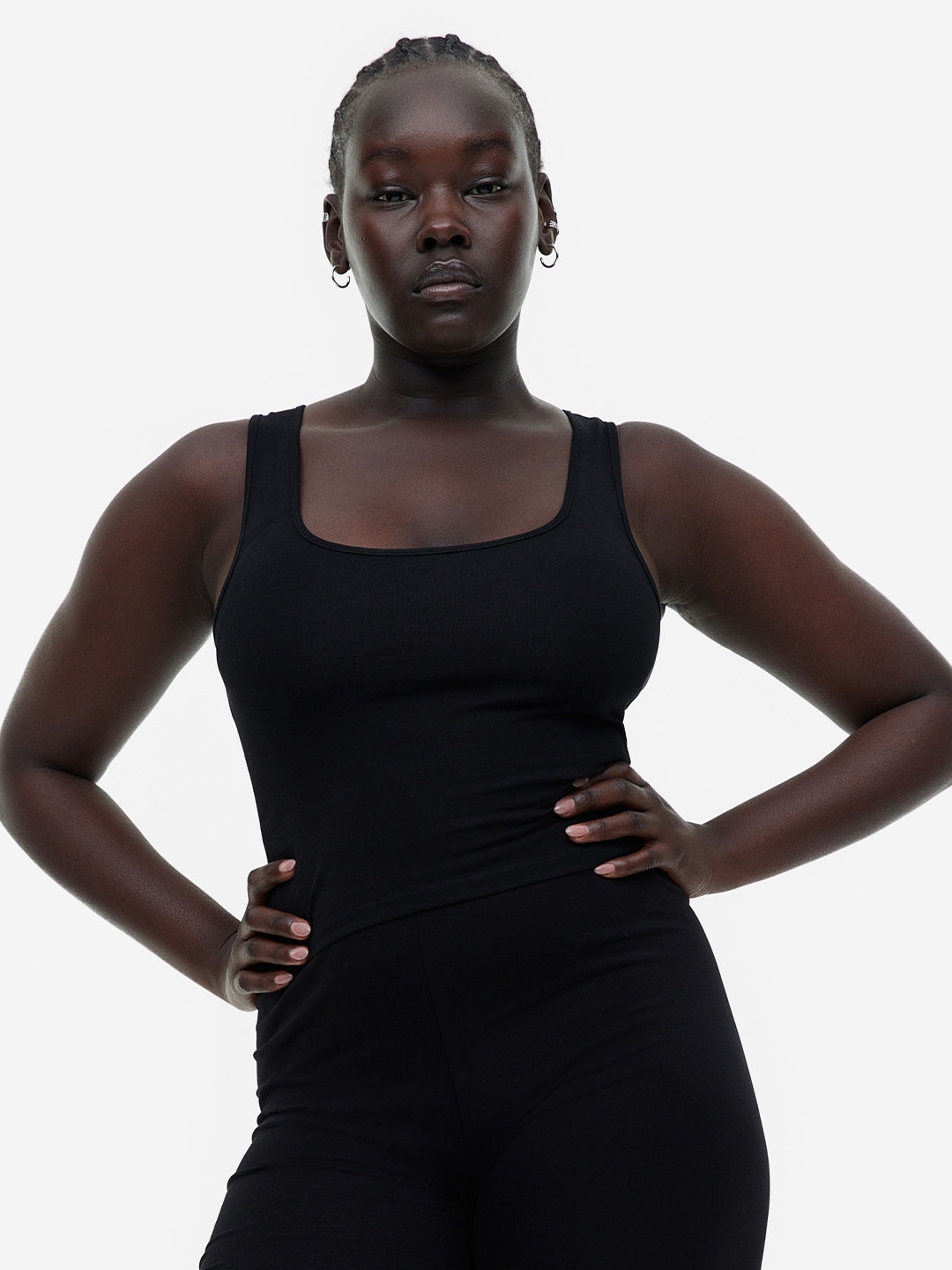 

H&M Cropped Vest Top, Black