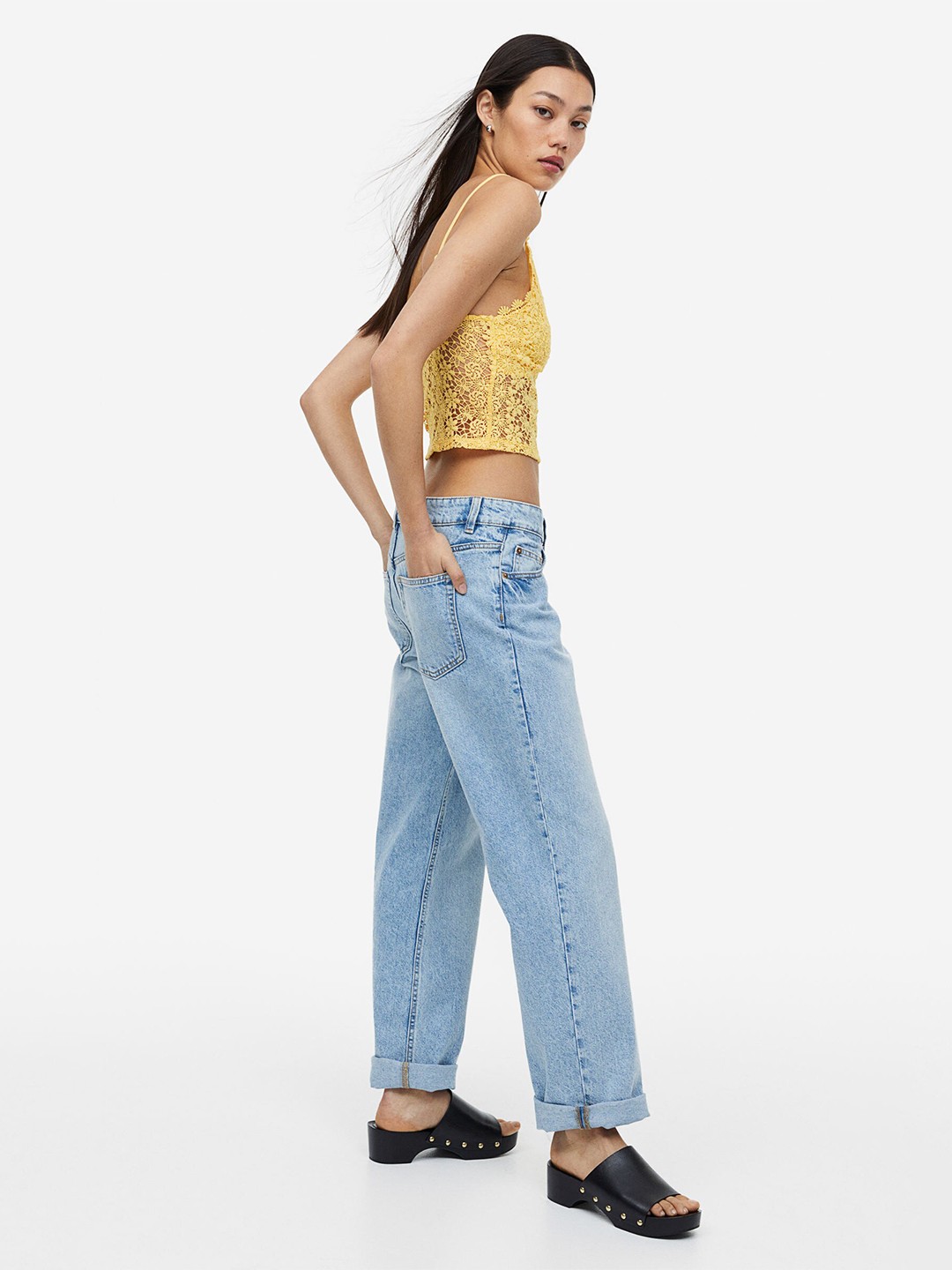 

H&M Cropped Lace Top, Yellow