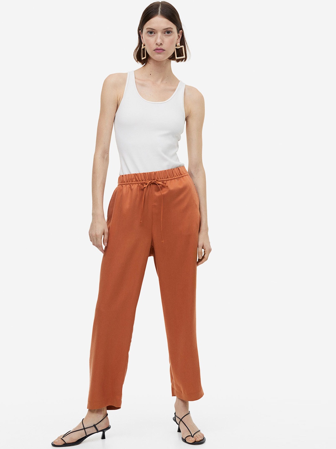 

H&M Women Lyocell-Blend Trousers, Brown
