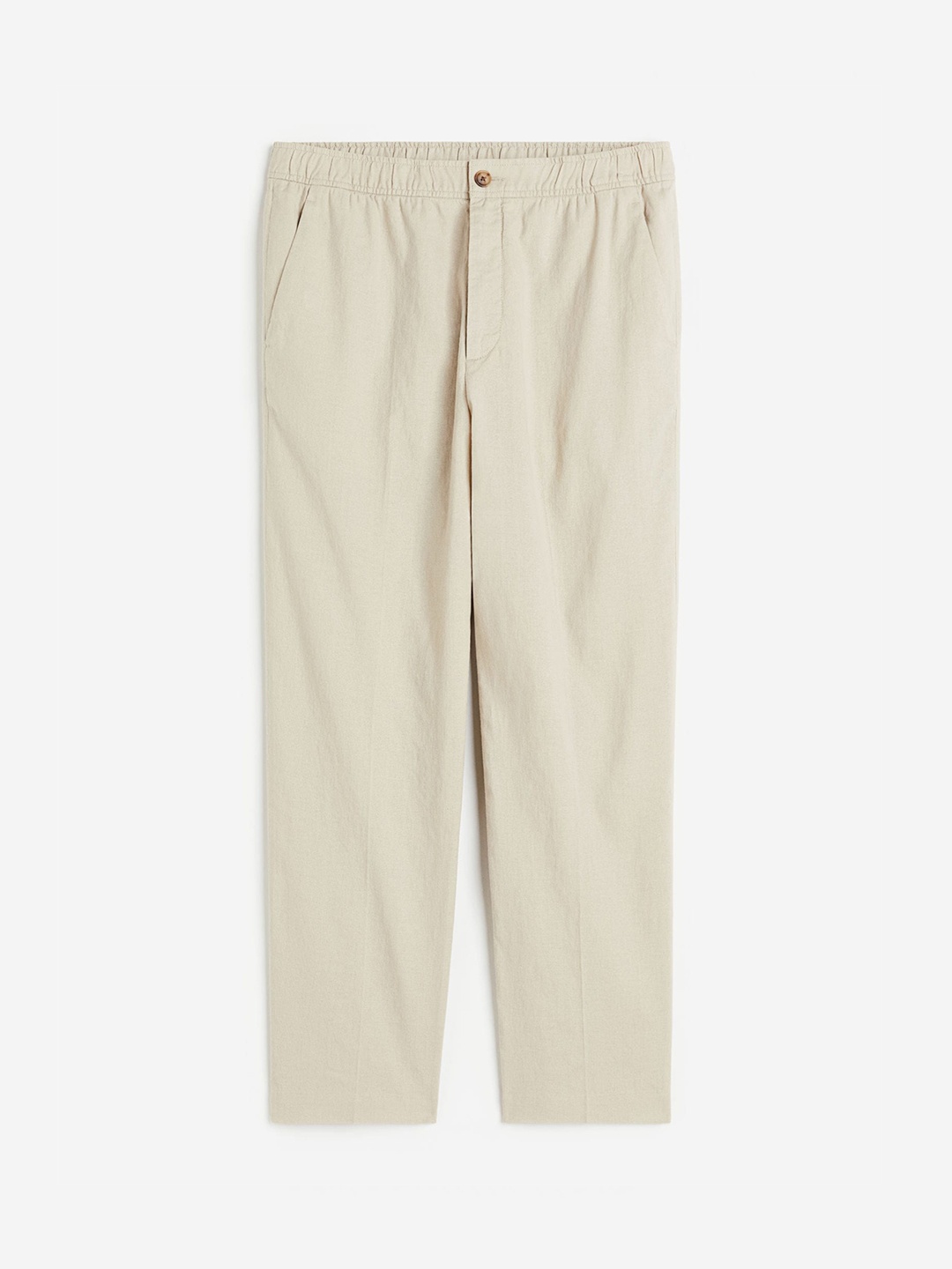 

H&M Men Regular Fit Linen-Blend Trousers, Beige