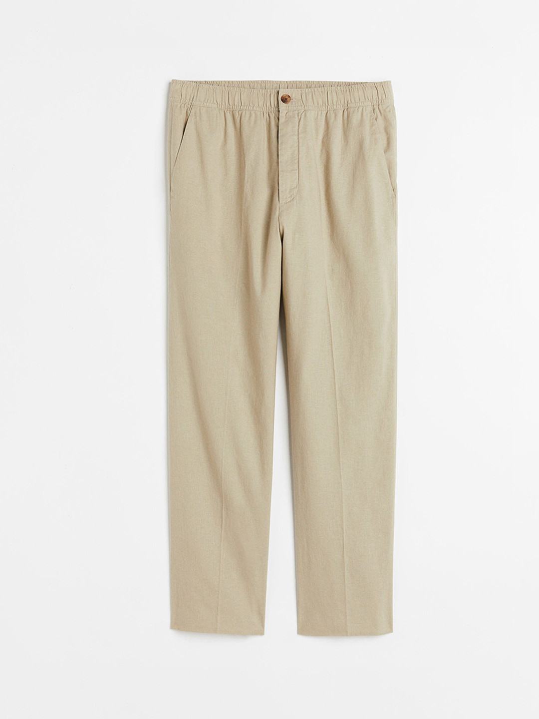 

H&M Men Regular Fit Linen-Blend Trousers, Beige