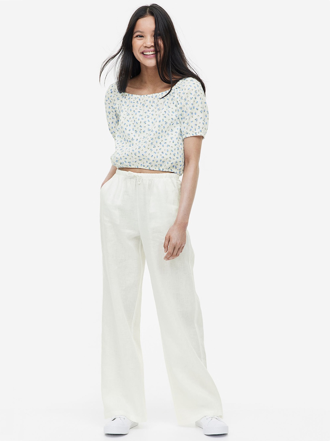 

H&M Women Linen Trousers, White