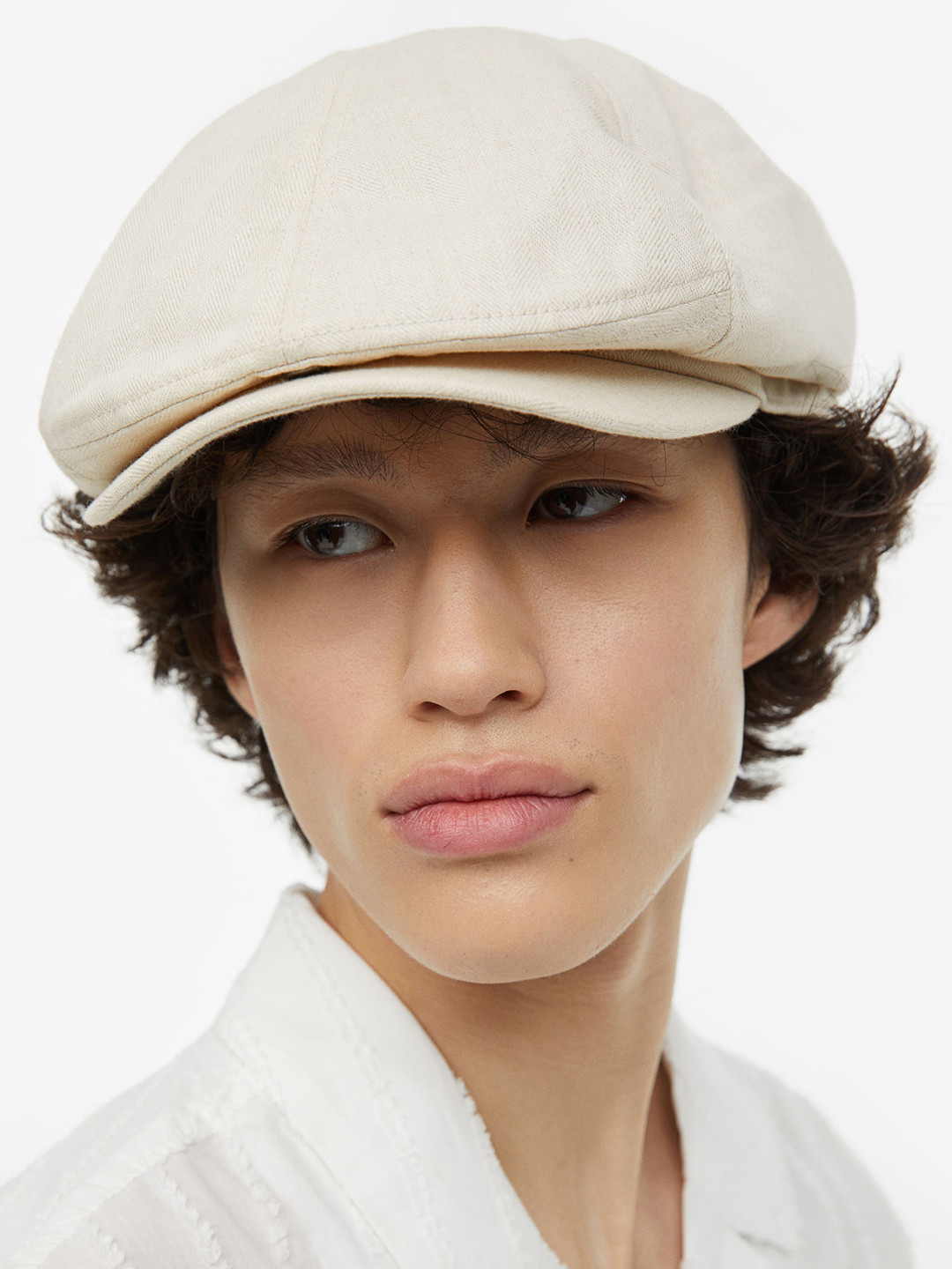 

H&M Men Linen-Blend Flat Cap, White