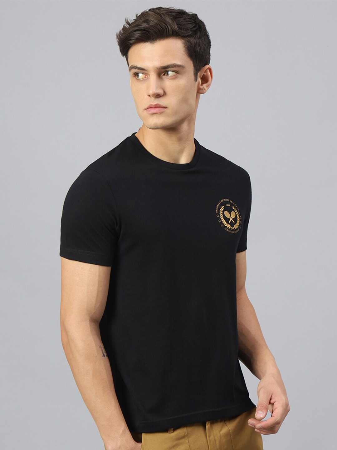 

Hubberholme Round Neck Pure Cotton Casual T-Shirt, Black
