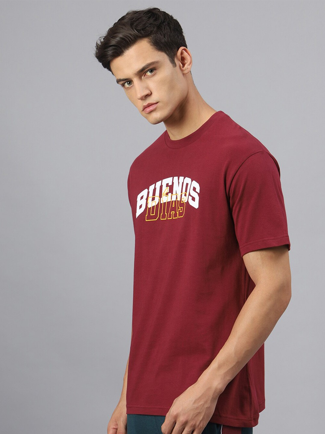 

Hubberholme Typography Printed Pure Cotton Relaxed Fit T-Shirt, Maroon