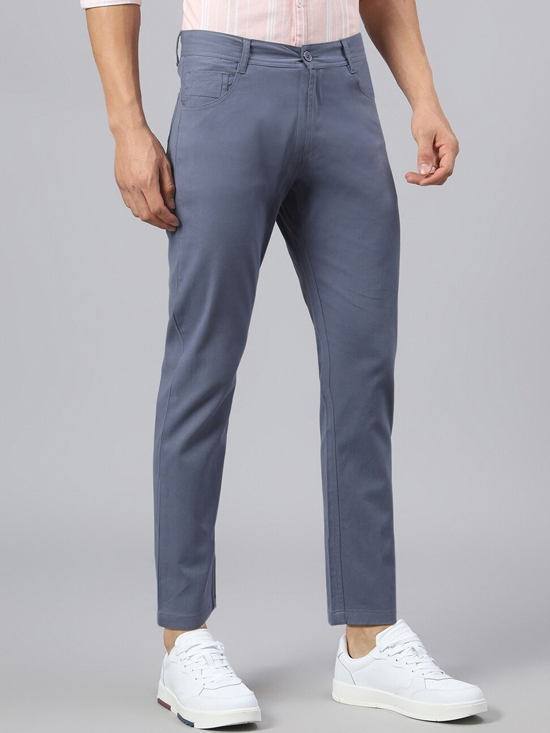 

Hubberholme Men Mid-Rise Smart Tapered Fit Easy Wash Trousers, Blue