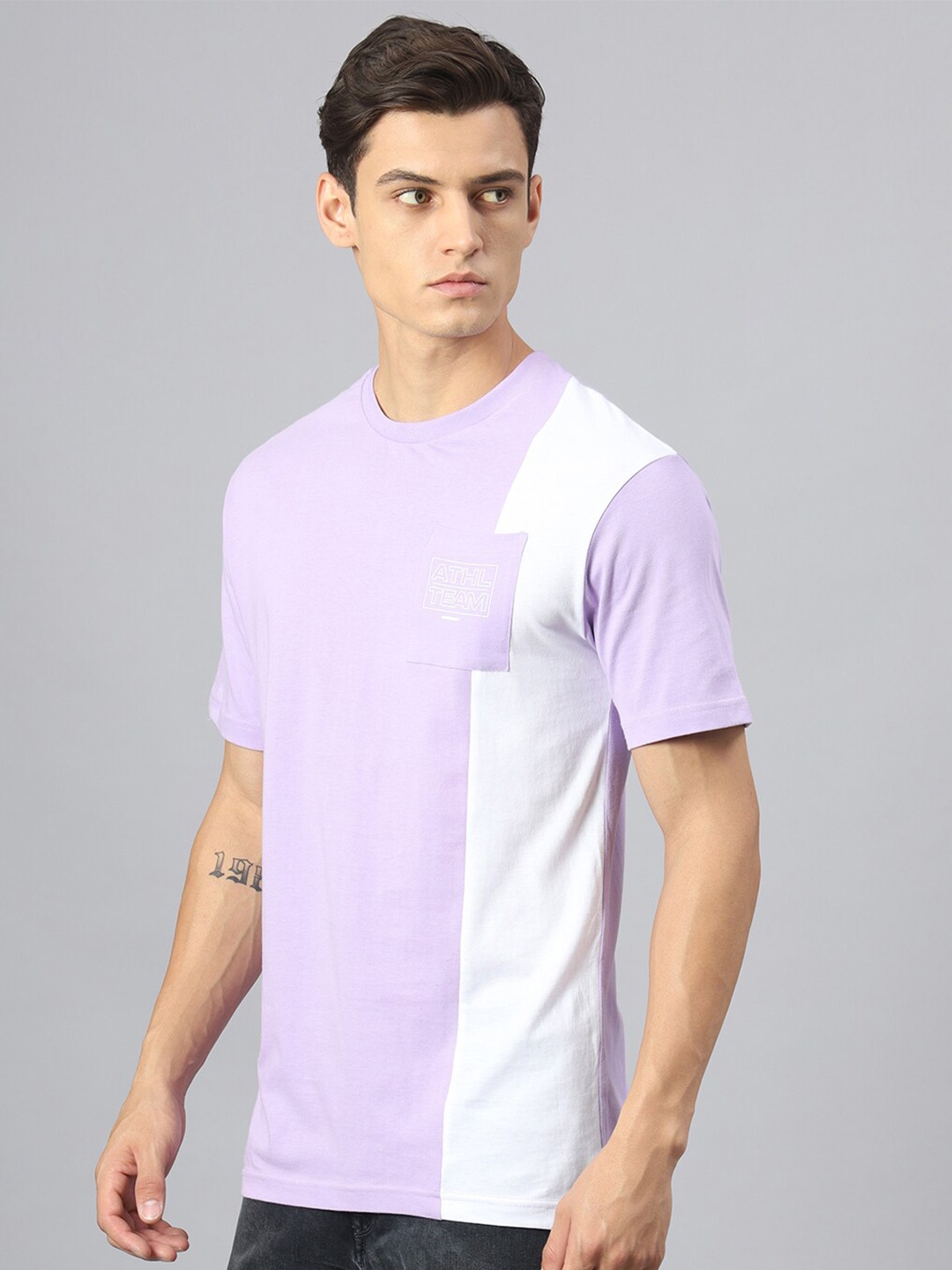 

Hubberholme Colourblocked Pure Cotton Casual Relaxed Fit T-Shirt, Lavender