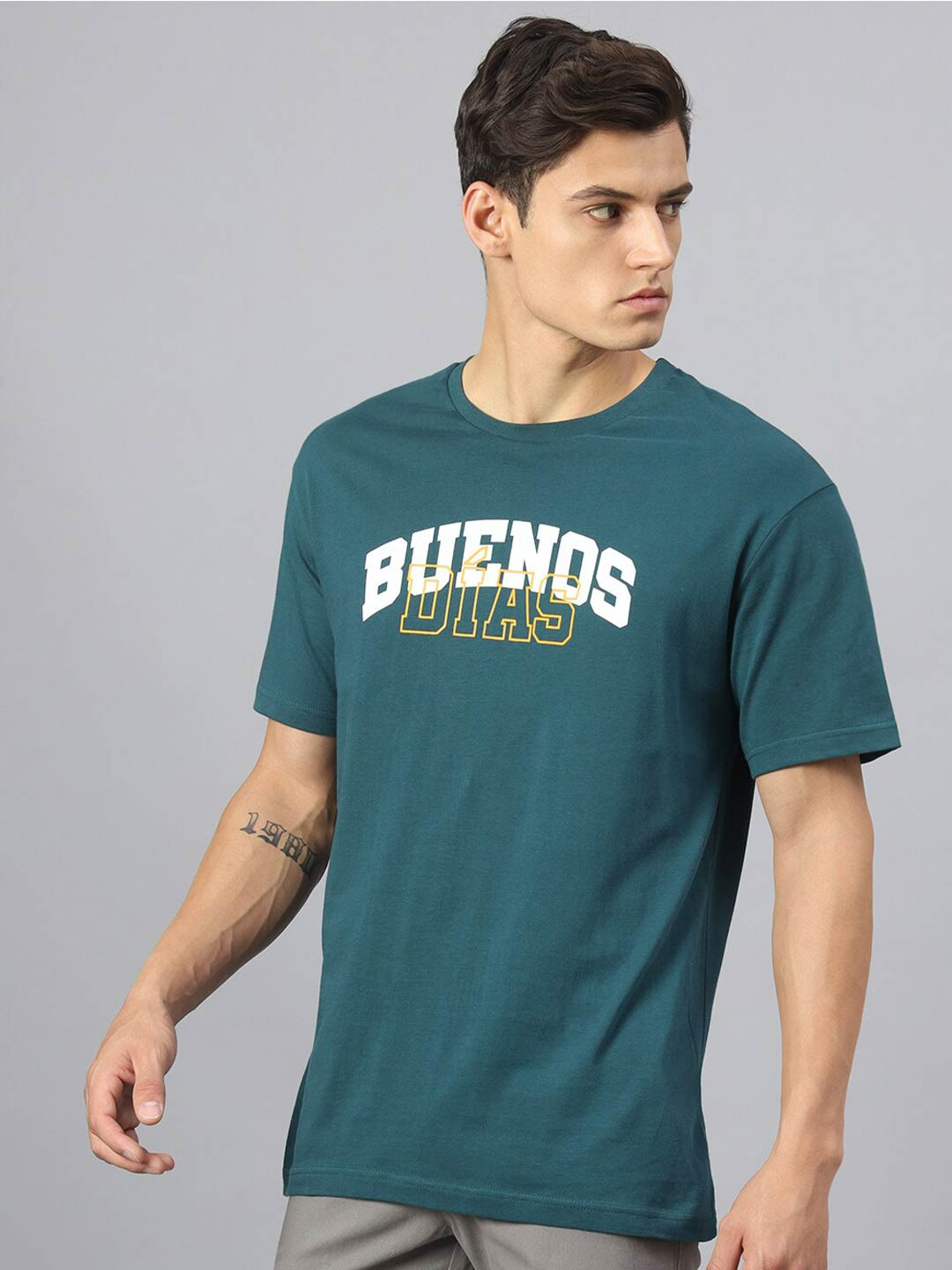 

Hubberholme Typography Printed Pure Cotton Relaxed Fit T-Shirt, Teal