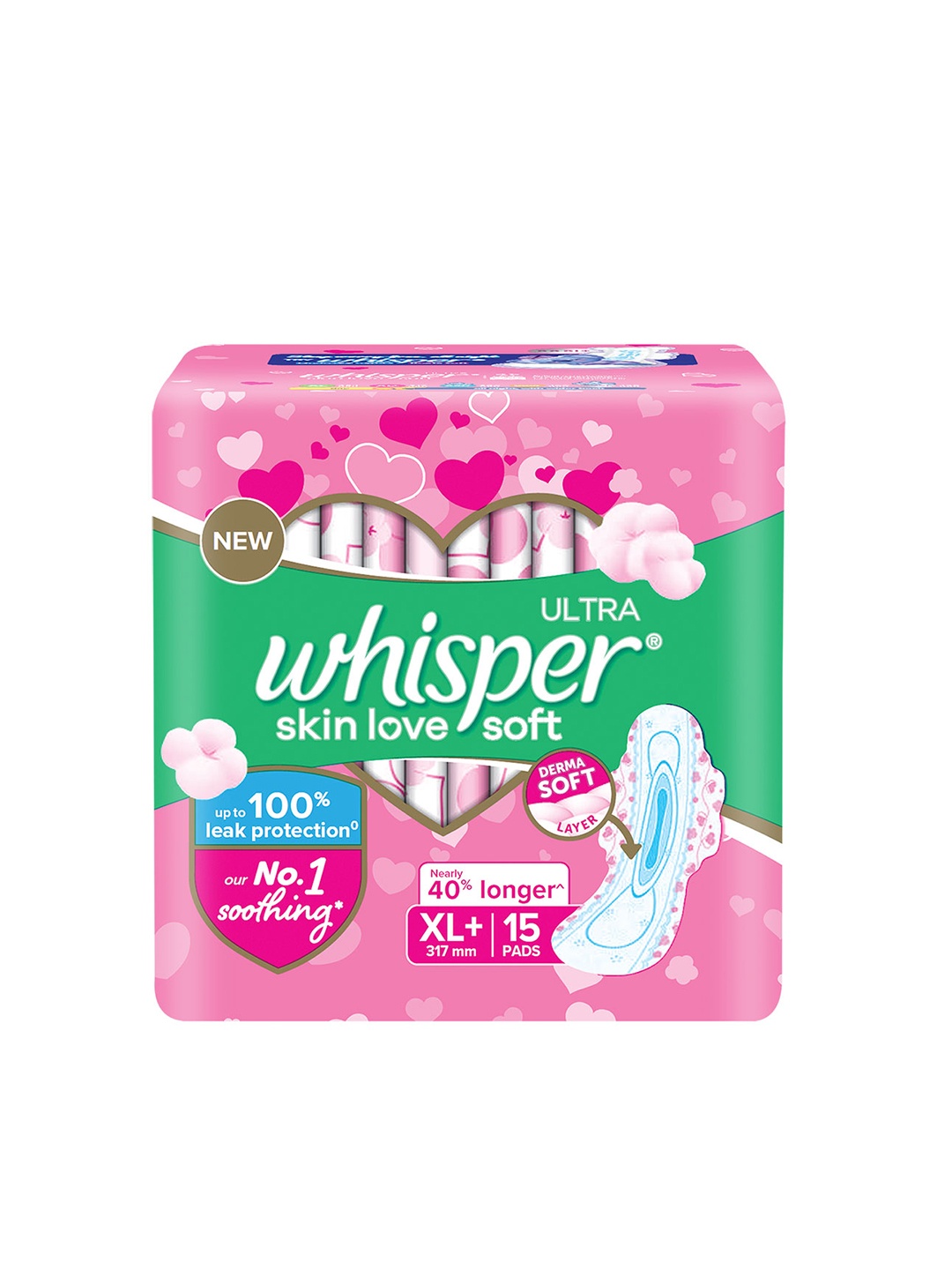 

Whisper Ultra Skinlove Soft Thin Irritation Free XL+ Sanitary Pads - 15 Pads, Pink