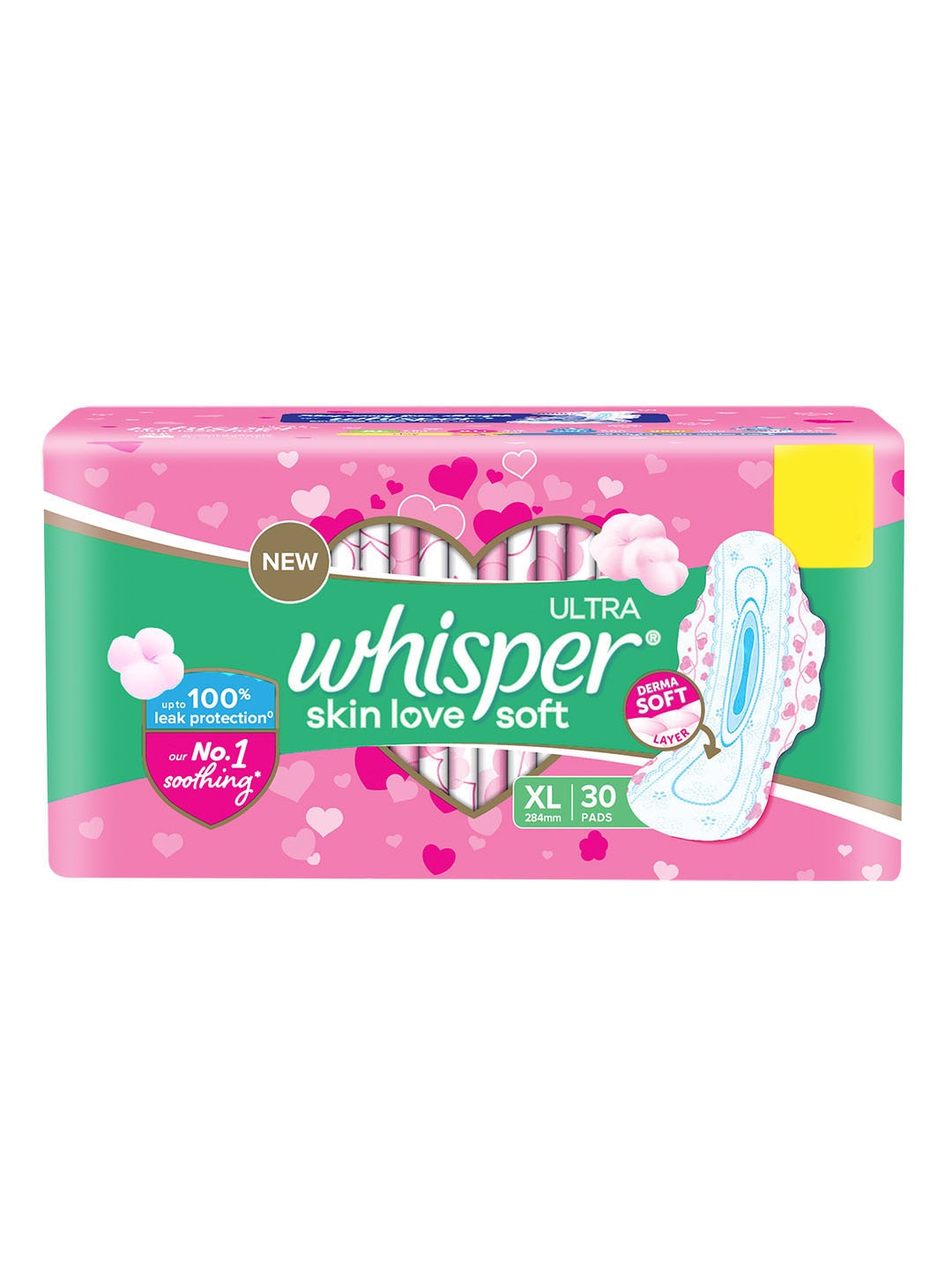 

Whisper Ultra Skinlove Soft Thin Irritation Free XL Sanitary Pads - 30 Pads, Green