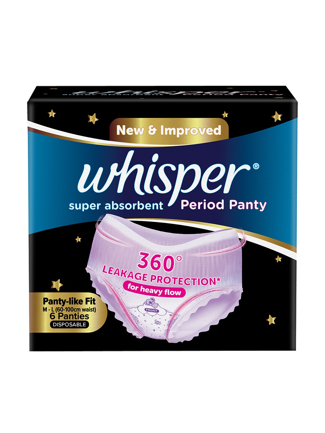 Whisper Bindazzz Night Disposable Period Panties - Size M-L - 6 Pcs