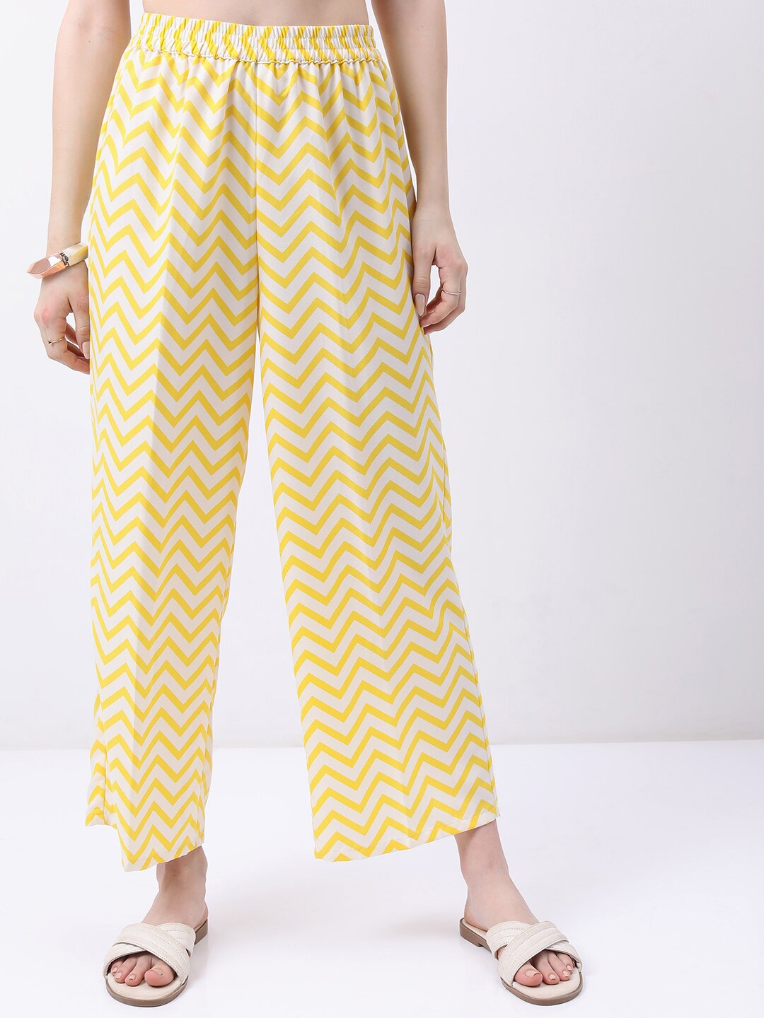 

Vishudh Women Yellow Geometric Printed Flared Ethnic Palazzos