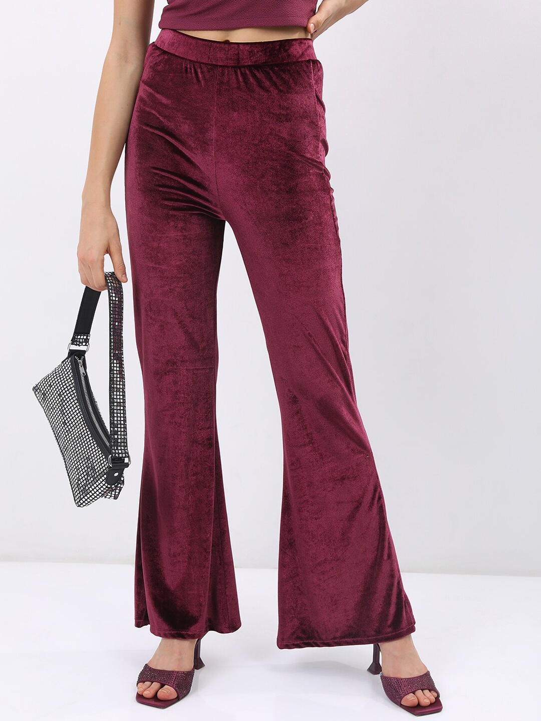 

Tokyo Talkies Women Flared Bootcut Trousers, Maroon