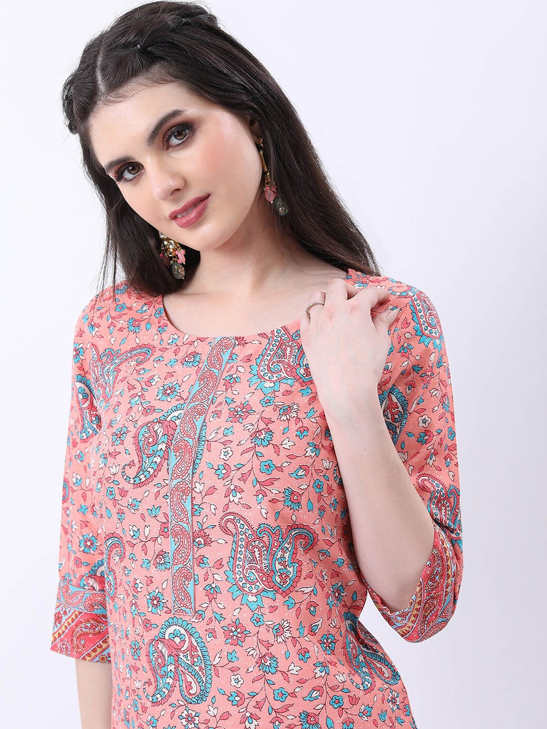 

KETCH Paisley Printed Regular Kurta with Trousers, Peach