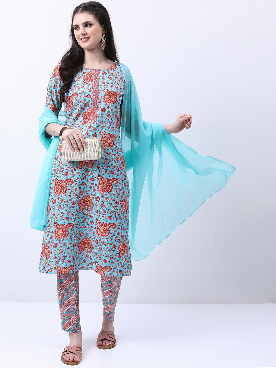 

KETCH Floral Printed Kurta With Trousers & Dupatta, Blue