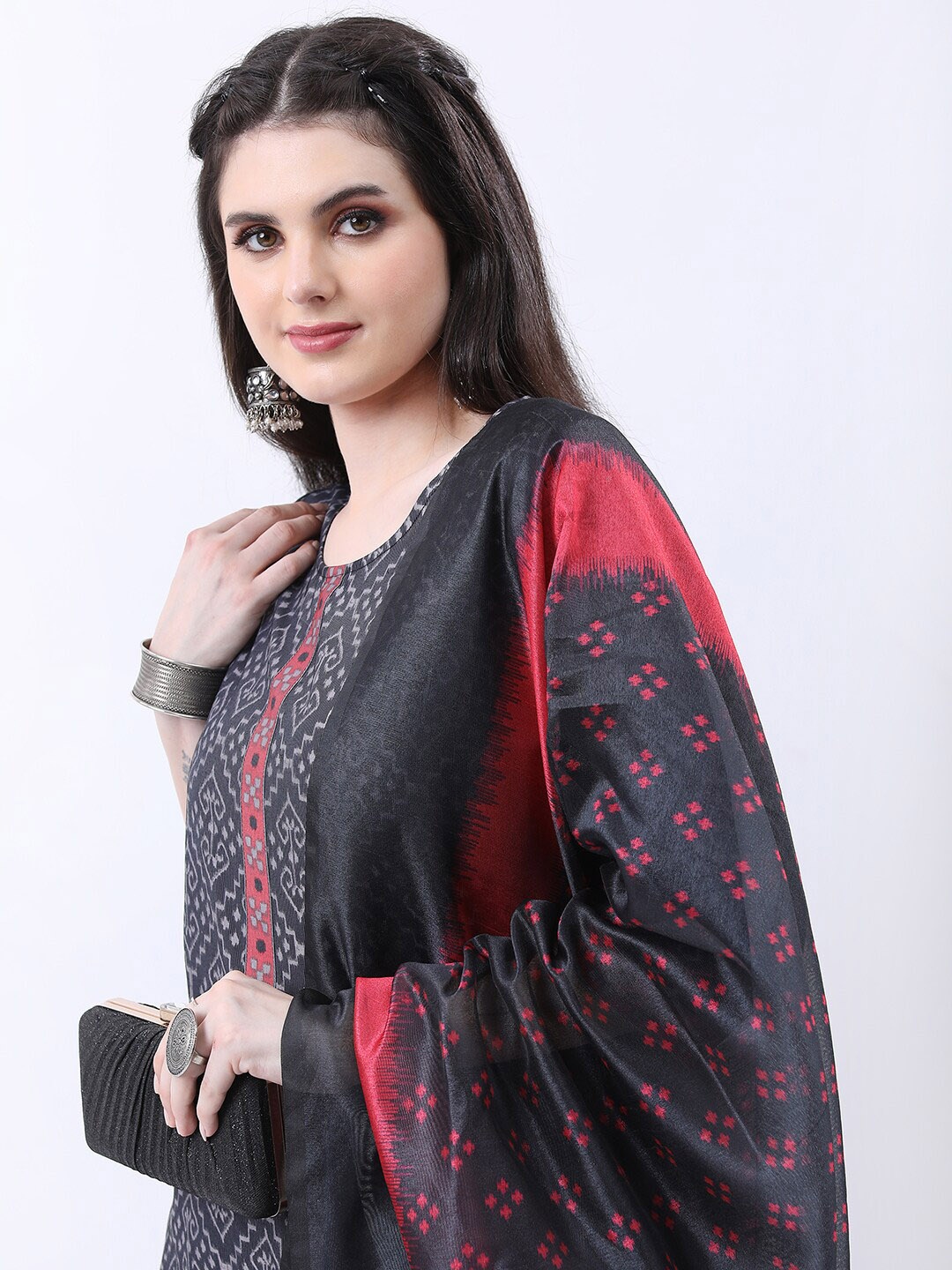 

KETCH Ethnic Motifs Printed Regular Kurta with Trousers & With Dupatta, Black