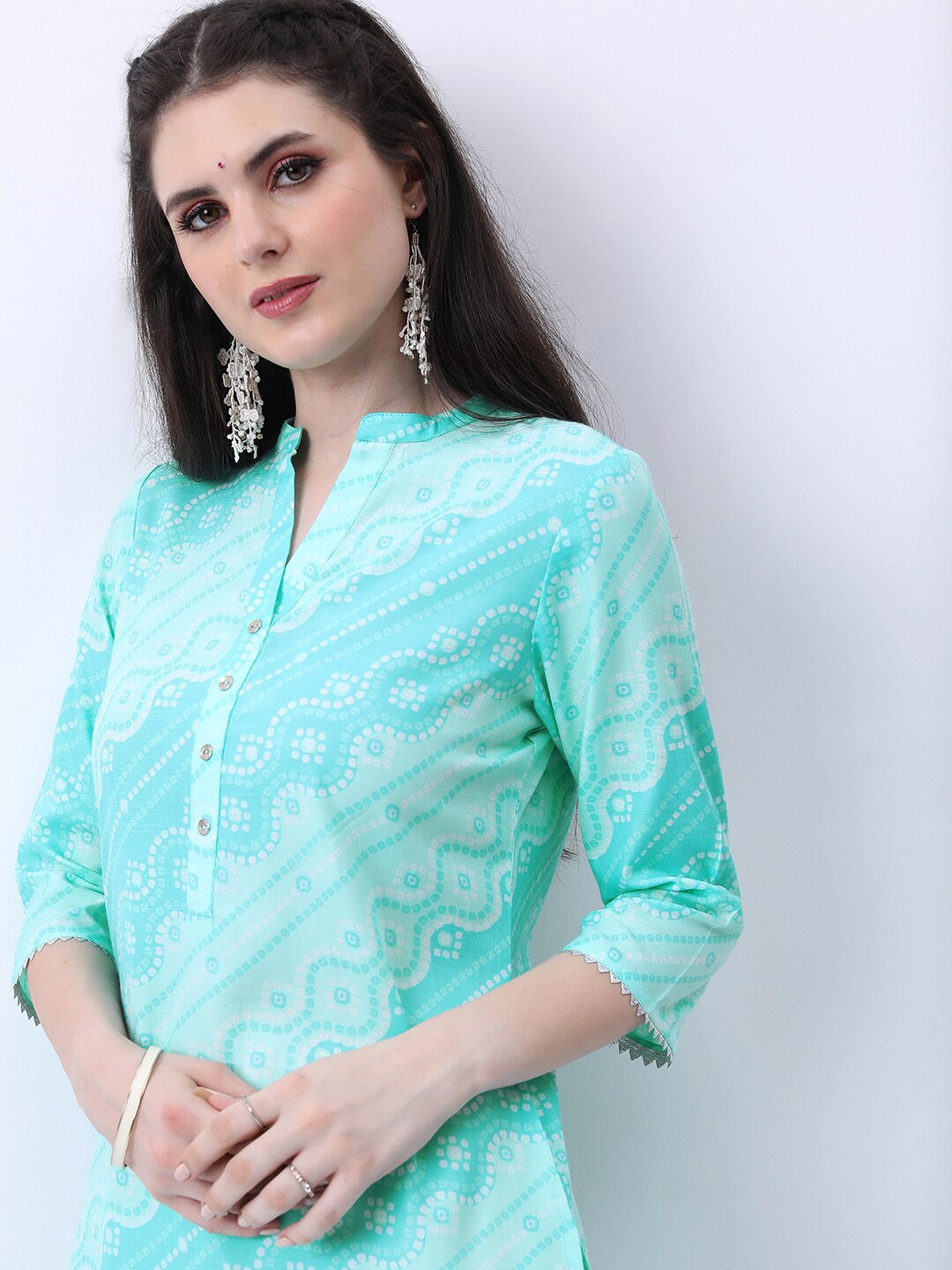 

KETCH Mandarin Collar Ethnic Motifs Printed Kurta, Turquoise blue
