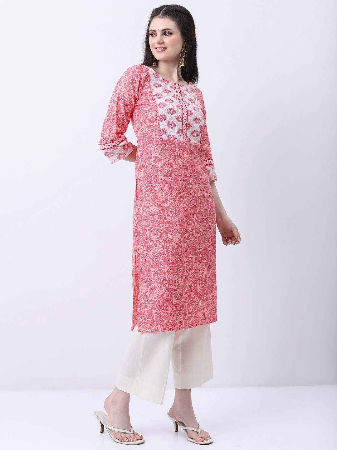 

KETCH Ethnic Motifs Printed Straight Kurta, Pink