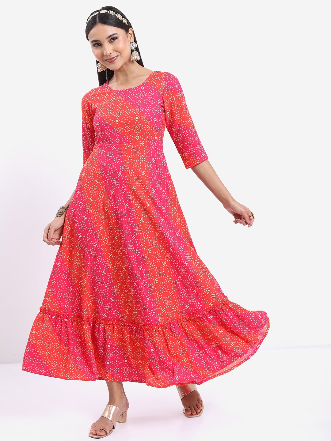 

KETCH Ethnic Motifs Printed Maxi Dress, Pink