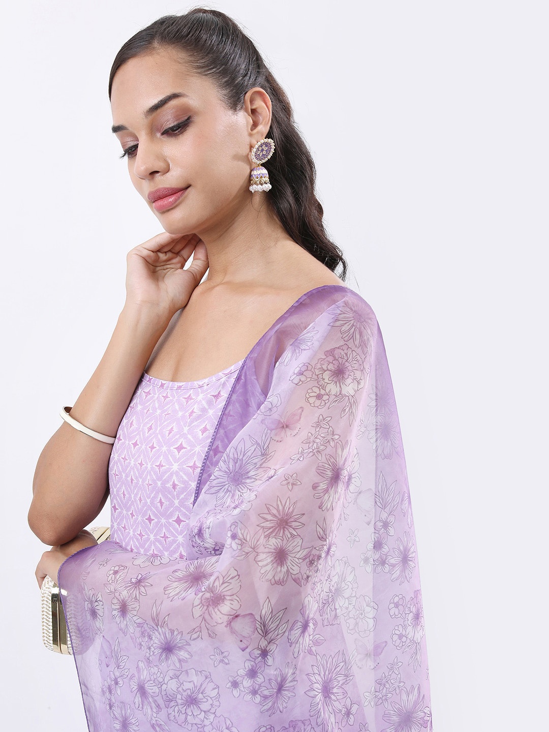 

KETCH Shoulder Straps Geometric Printed Regular Kurta with Palazzos & With Dupatta, Lavender