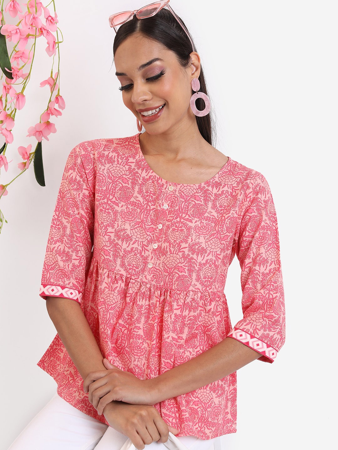 

KETCH Pink Floral Print Empire Top