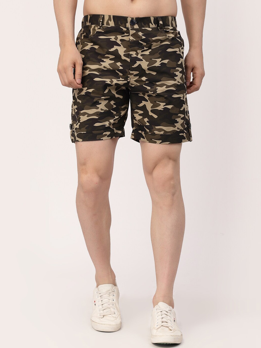 

KLOTTHE Men Camouflage Printed Mid-Rise Cotton Shorts, Olive