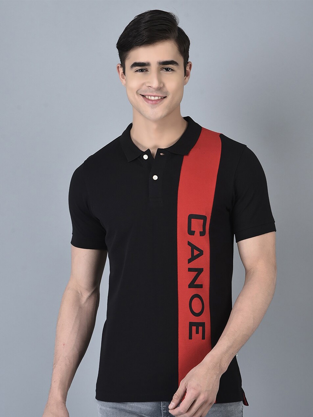 

CANOE Typography Printed Polo Collar T-shirt, Black
