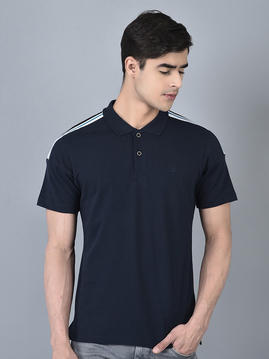 

CANOE Polo Collar Short Sleeves Pure Cotton T-shirt, Navy blue