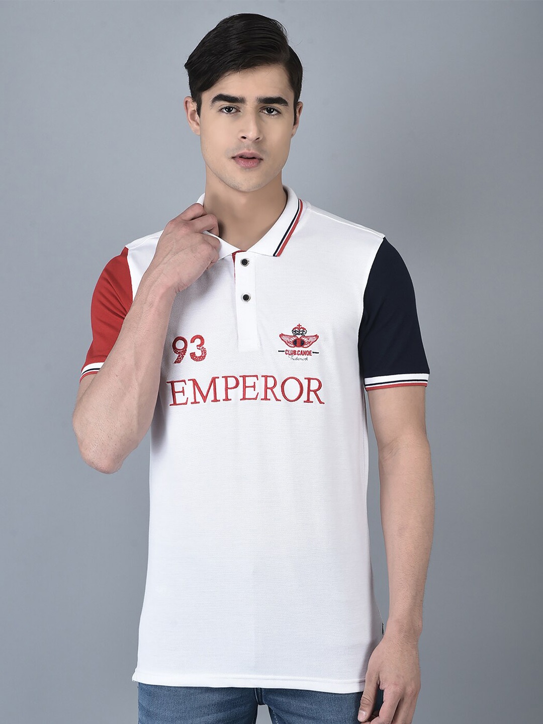 

CANOE Typography Printed Polo Collar Short Sleeves T-shirt, White