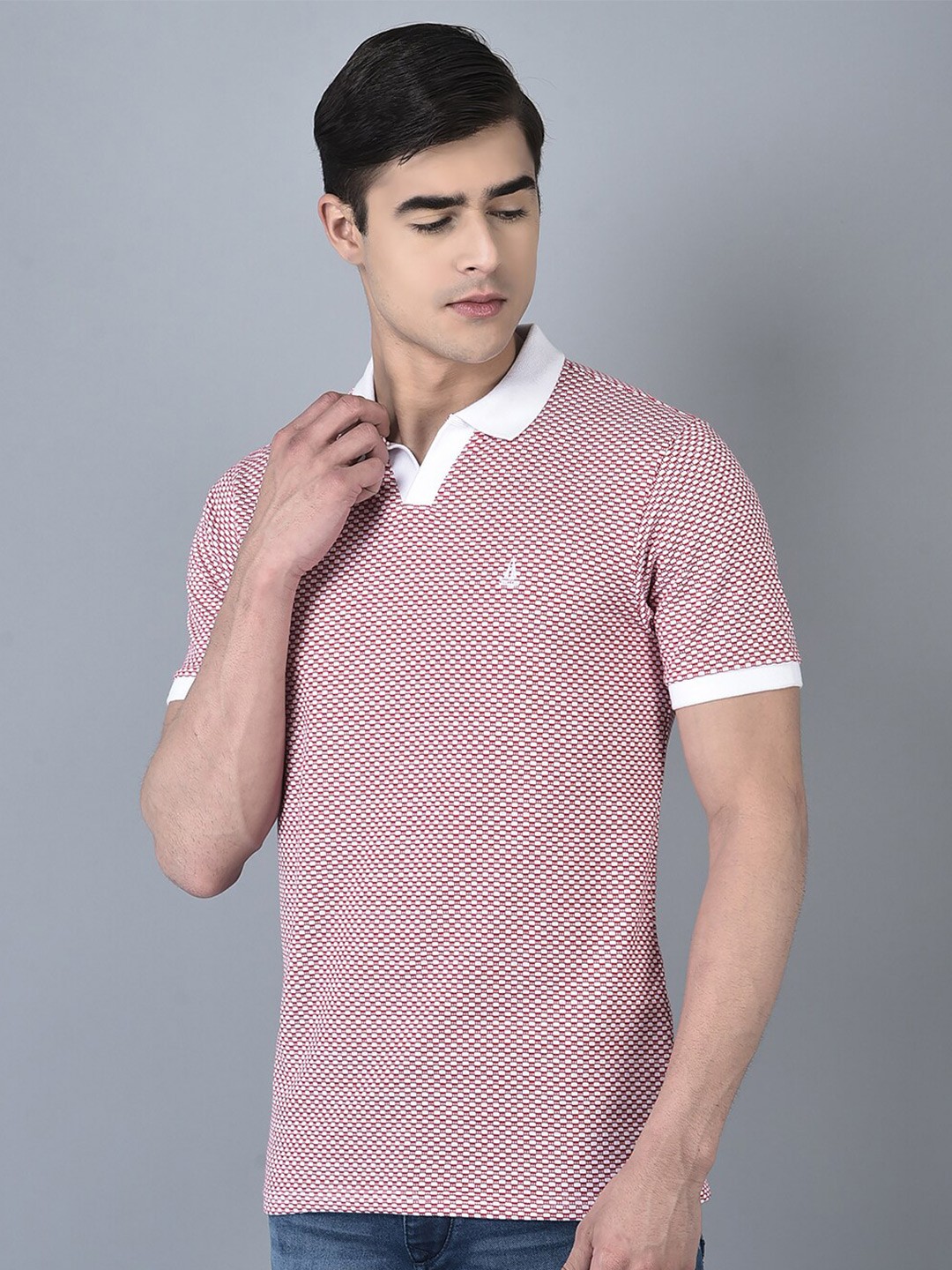 

CANOE Micro Ditsy Printed Polo Collar Short Sleeves T-shirt, Red