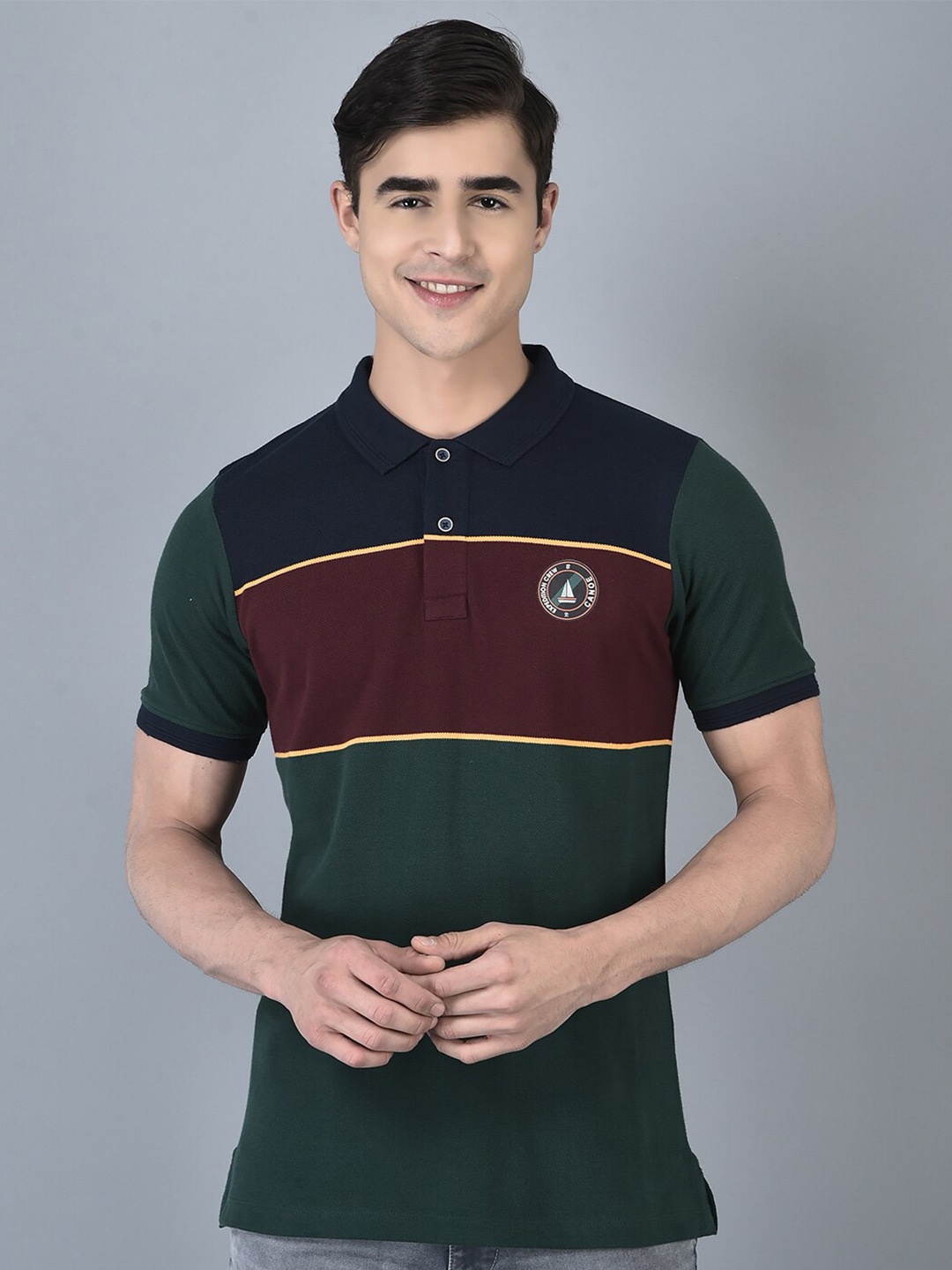 

CANOE Colourblocked Polo Collar T-shirt, Green
