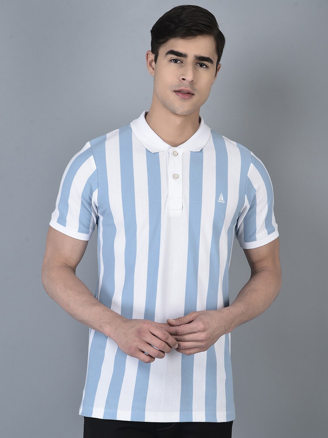 

CANOE Striped Polo Collar Short Sleeves T-shirt, Blue