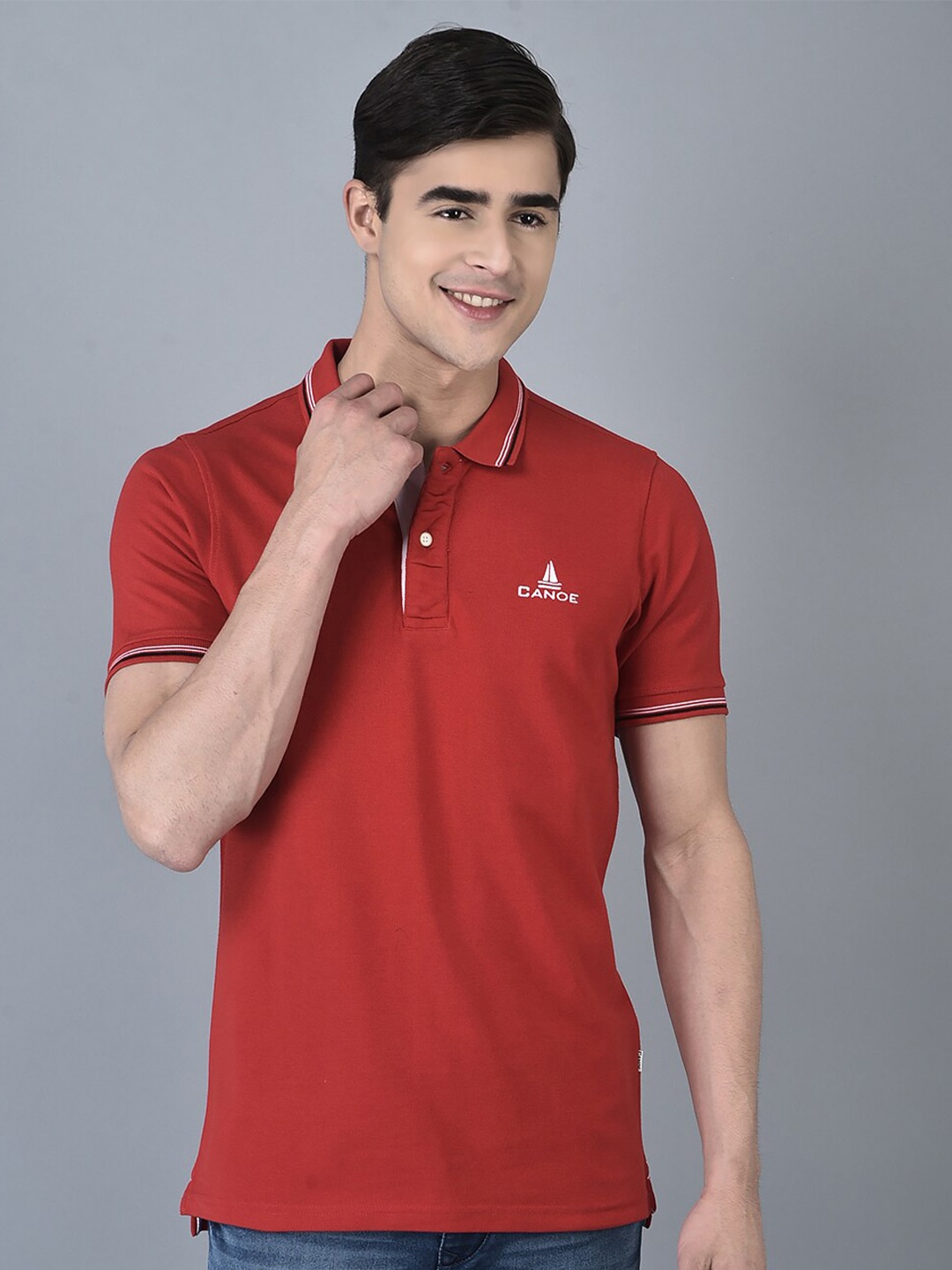 

CANOE Polo Collar Short Sleeves T-shirt, Red