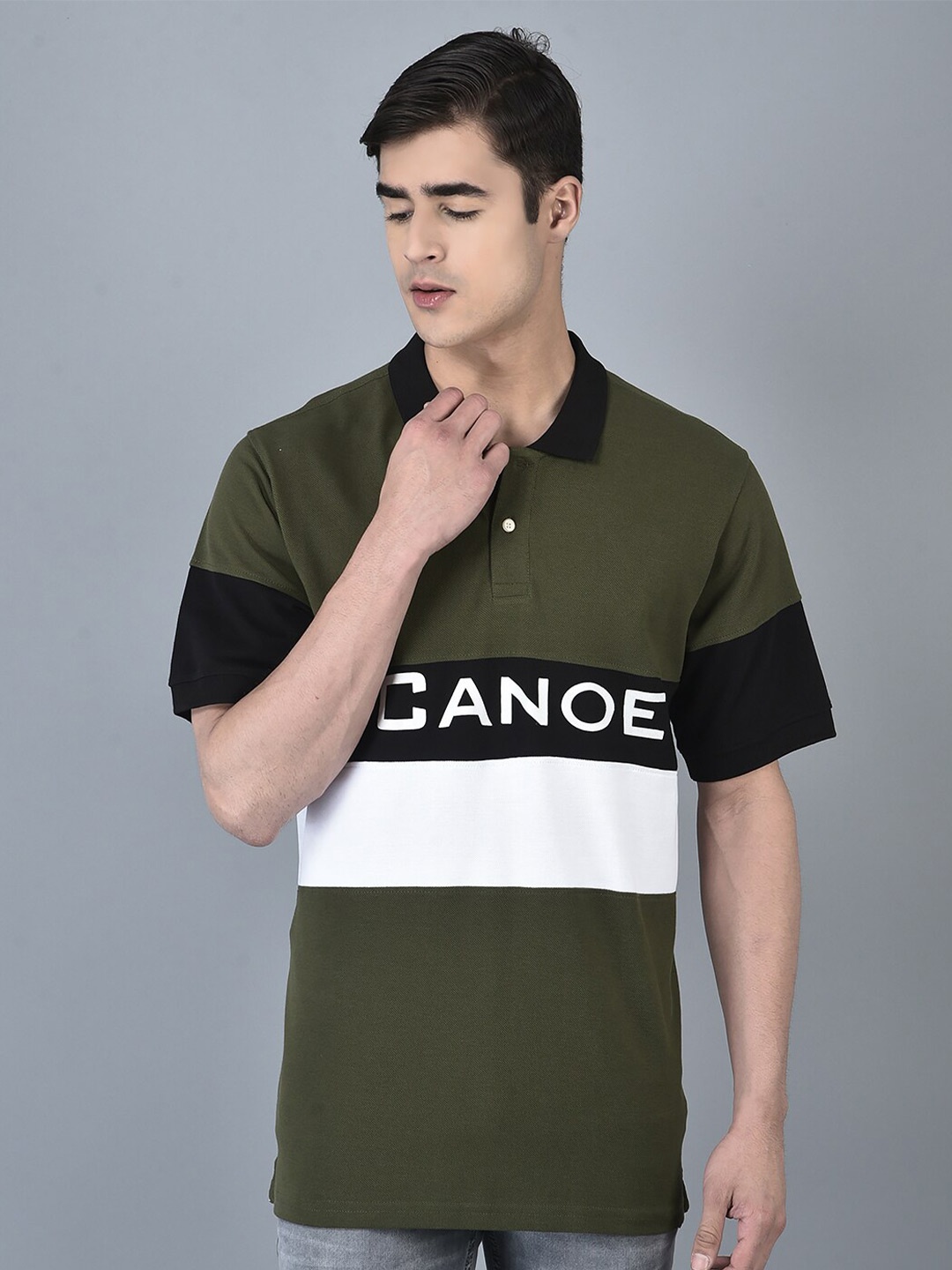 

CANOE Colourblocked Polo Collar Short Sleeves T-shirt, Olive