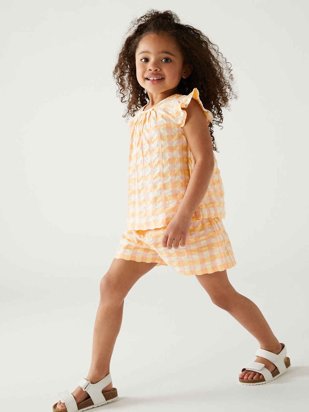 

Marks & Spencer Girls Checked Cotton Top With Shorts, Orange